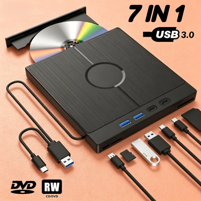 多機能 7 in 1 USB 3.0 タイプ C 外部 CD DVD RW 光学式 DVD ドライブ プレーヤー バーナー リーダー ドライブ ラップトップ Windows Mac PC 用