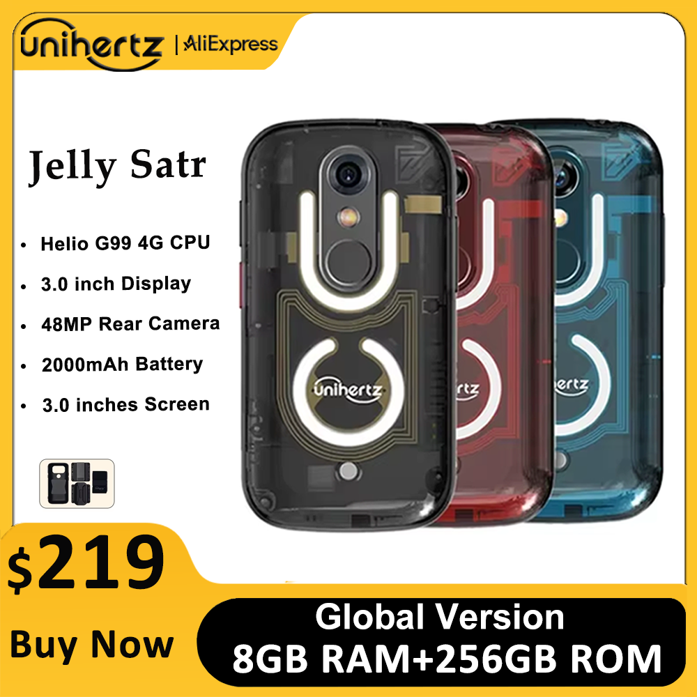 Unihertz ゼリースターミニスマートフォン Android 13 8 ギガバイト 256 ギガバイト LED ライトロック解除透明バックシェル携帯電話 48MP 3 インチ電話