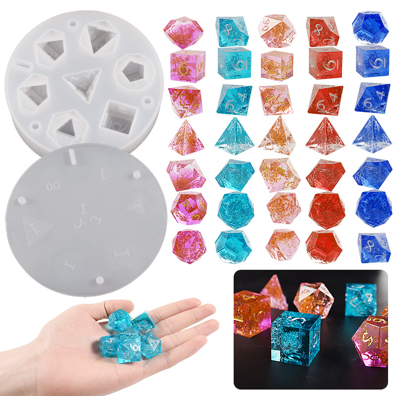 7 個樹脂サイコロ型カスタム樹脂サイコロ RPG DIY DND シャープエッジサイコロシリコーン型サイコロ金型シームレス 3D 八面体金型