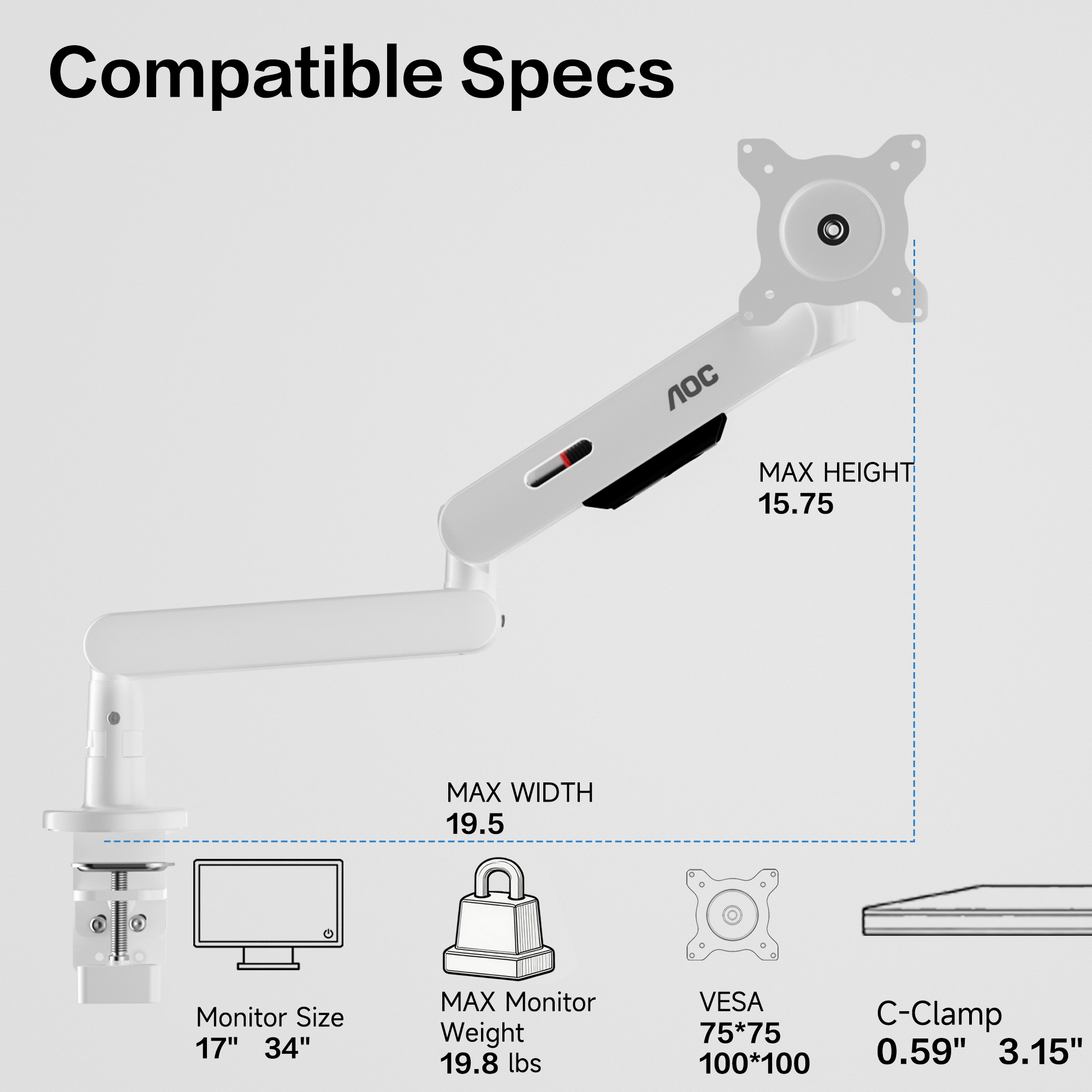 AOC AM406PLUS プレミアムアルミニウム調整可能なシングルモニターマウントデスクトップブラケットディスプレイアームホルダーデスクトップクランプスタンドホームオフィスモニタースタンド