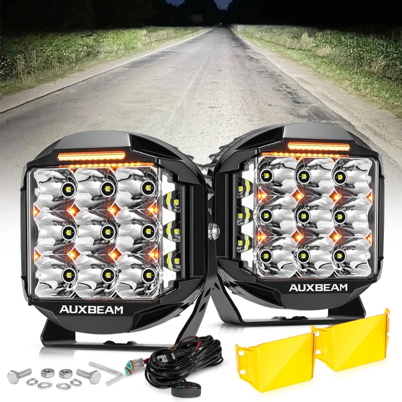 AUXBEAM 7 インチ LED ワークドライビングランプ 228 ワット 26100LM ラウンド/スクエアポッドライト両面シューターライト付き V-MAX シリーズ