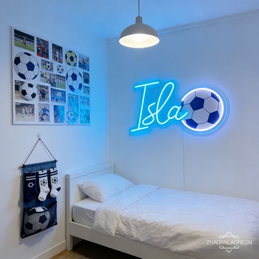 カスタムネオンサイン名 Led ライトサッカー UV 印刷ボールネオン Led サイン少年の寝室の装飾誕生日パーティーの装飾クリスマスギフト