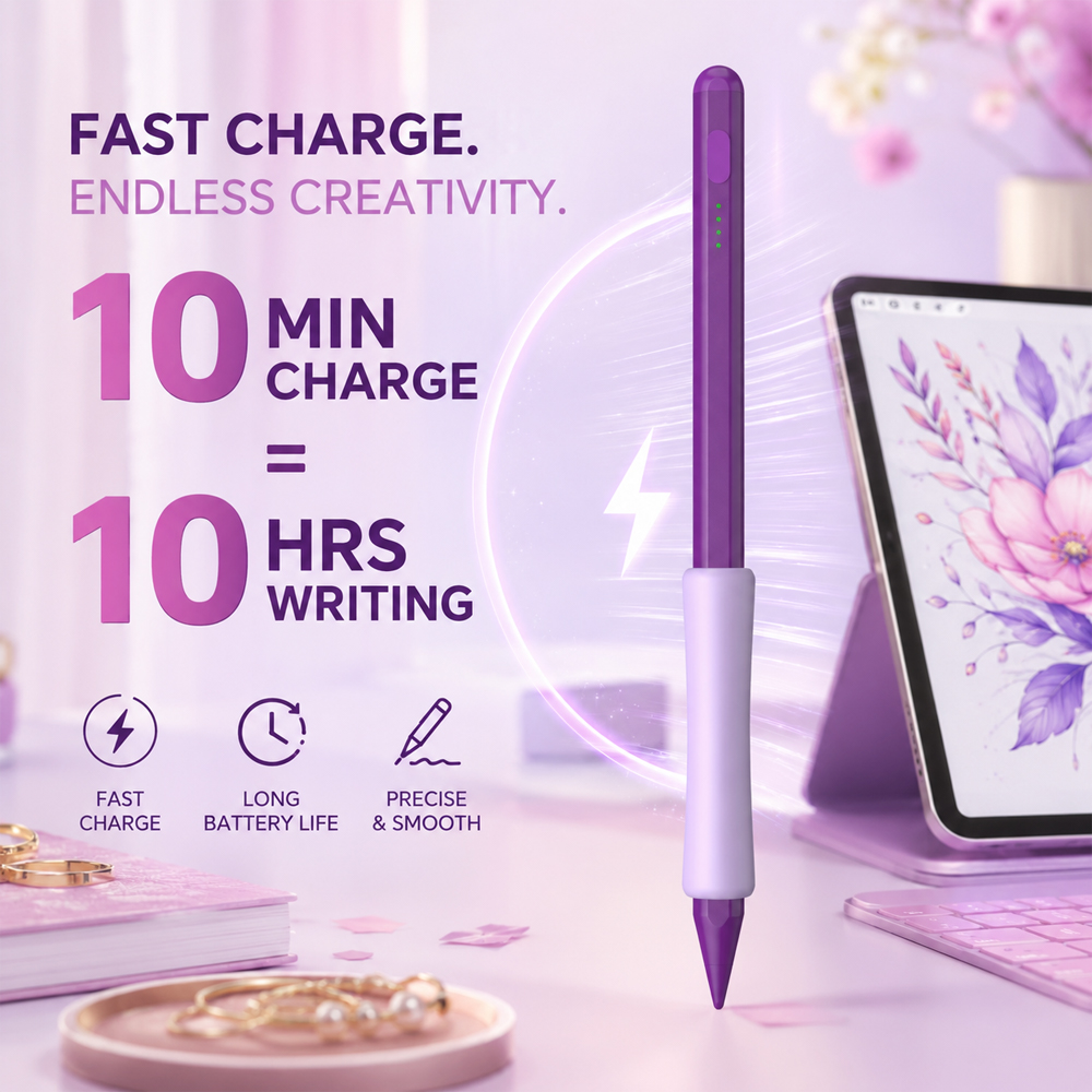 パープルスタイラスペン iPad 10 分高速充電 10H 書き込みパームリジェクションチルト磁気 LED バッテリーオートスリープグリップ描画タブレット