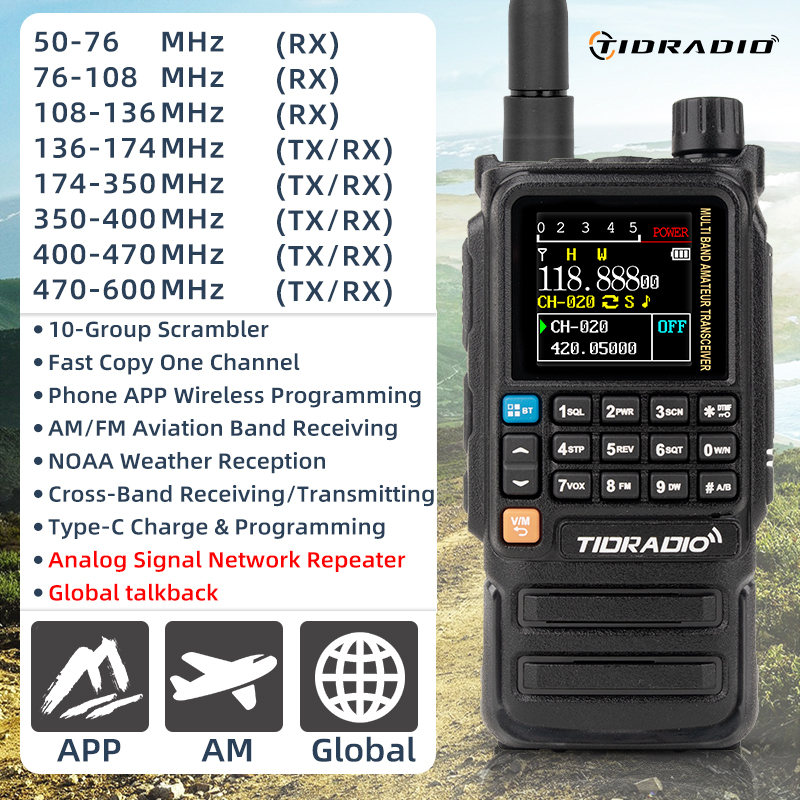 TIDRADIO H3 Plus ラジオ 長距離 Walike Talkie アップグレードされた Bluetooth 機能 エアバンド ワイヤレス プログラミング 多言語