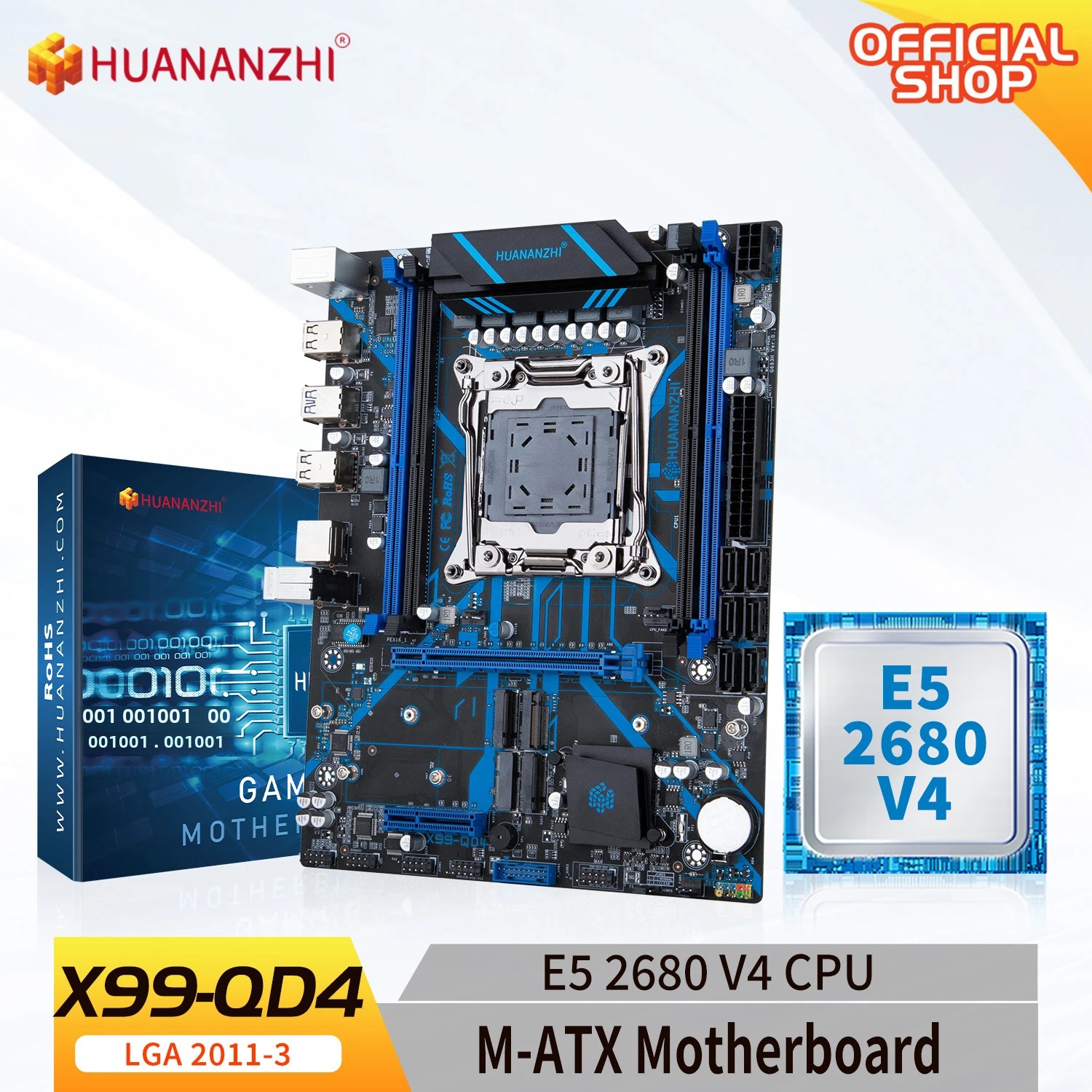 HUANANZHI X99 QD4 LGA 2011-3 Xeon マザーボード Intel E5-2680 V4 プロセッサー DDR4 メモリ M.2 NVME SATA サポート非 ECC コンボ