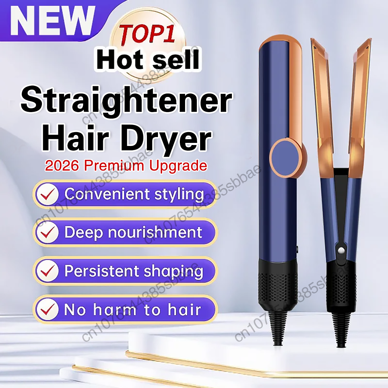 2-in-1 マイナスイオンヘアドライヤー多機能ストレートアイロン長持ちスタイリングツール濡れた髪または乾いた髪のためのストレートナー