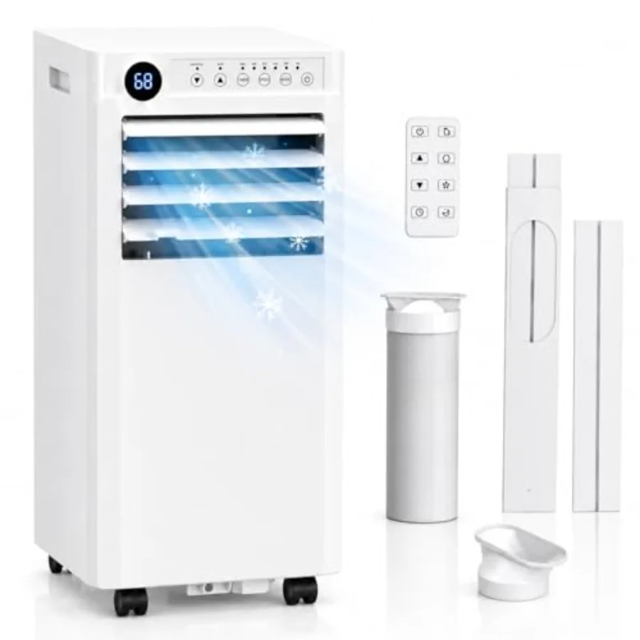 家庭用ポータブルエアコン、アルミニウムハウジング、ホワイト、除湿器付きで最大350平方フィート冷却、静かなスリープモード、レム