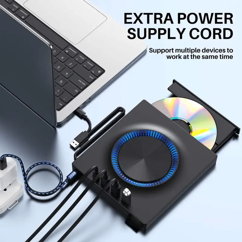 2024 年の新しい Dazzling 3 USB 3.0 外部 CD/DVD ドライブ: SD カード リーダー付き Type C ポータブル CD/DVD /- RW ドライブ/DVD プレーヤー ハブ、Co