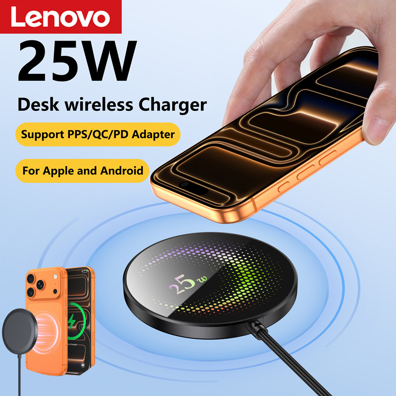 Lenovo 25 ワット磁気ワイヤレス充電器 1.2 メートル編組ケーブルポータブル充電器急速充電パッド iPhone サムスンすべての Android 携帯電話