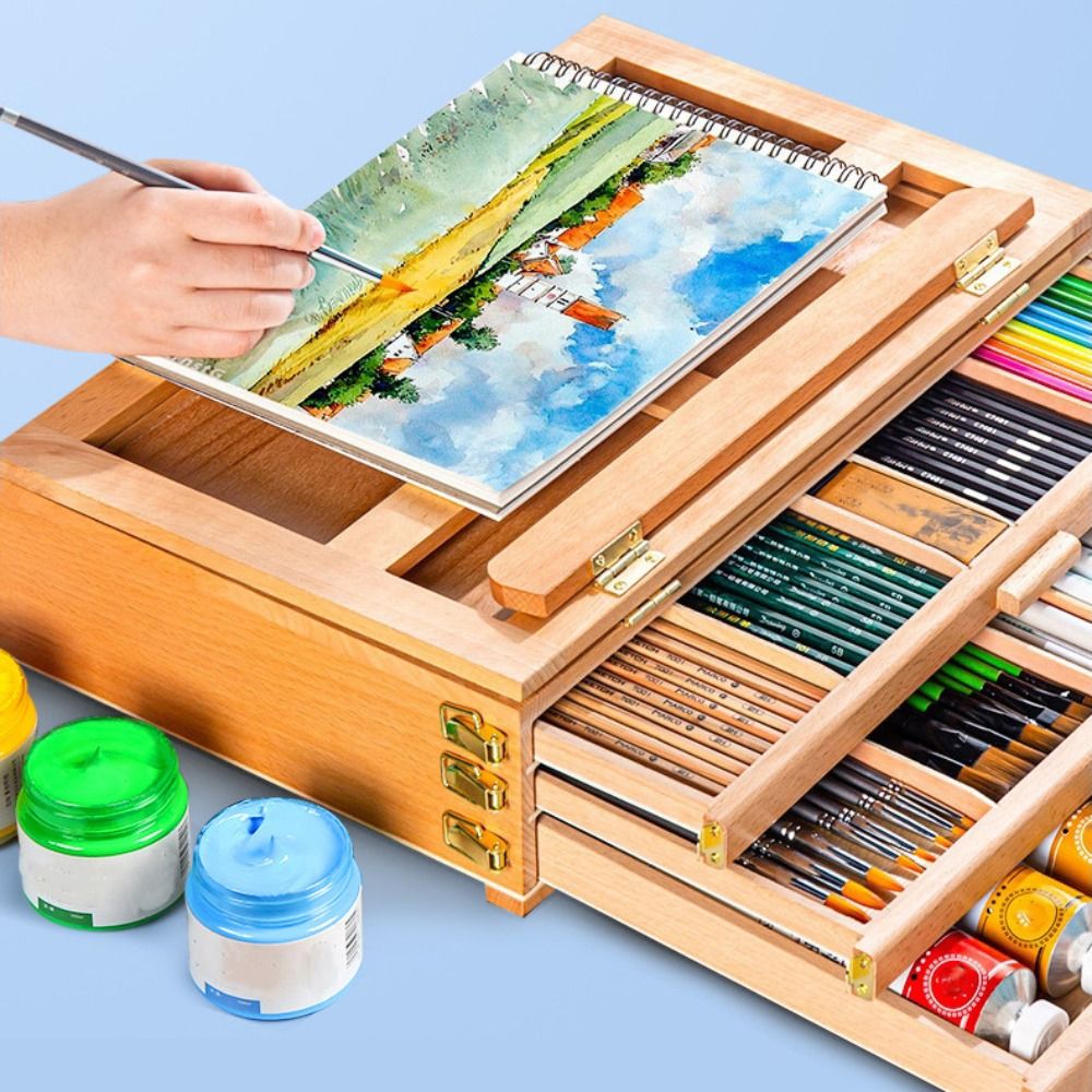 調節可能なブナ木製テーブルイーゼルプロフェッショナルオイルペイントアート絵画イーゼルボックス多機能折りたたみスケッチ引き出しボックス旅行