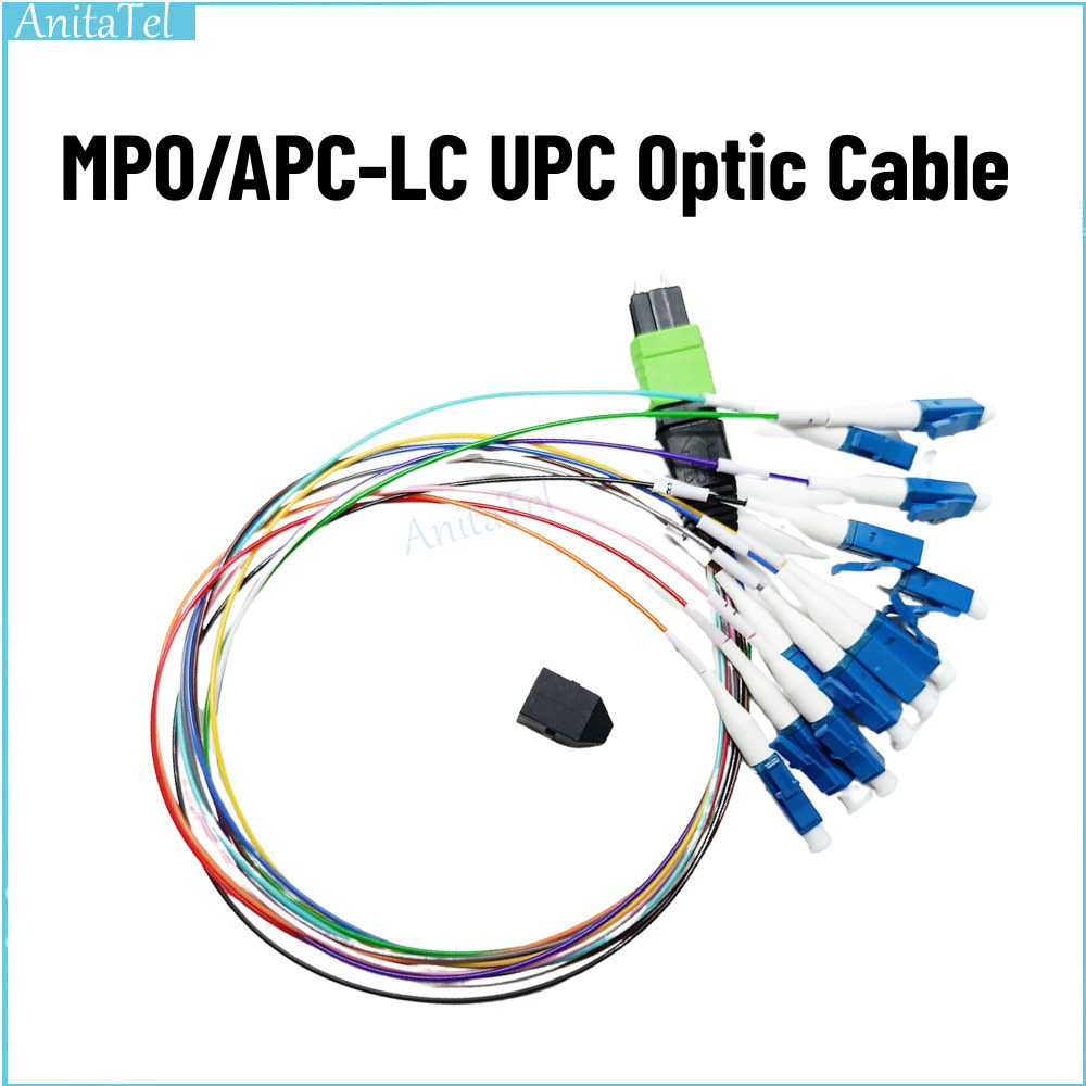 12 ファイバー MPO/APC-LC UPC ハーネス光ケーブル-MM G657A1 0.9 ミリメートルカラーチューブオスファンアウト MPO ファイバーピグテールコネクタ