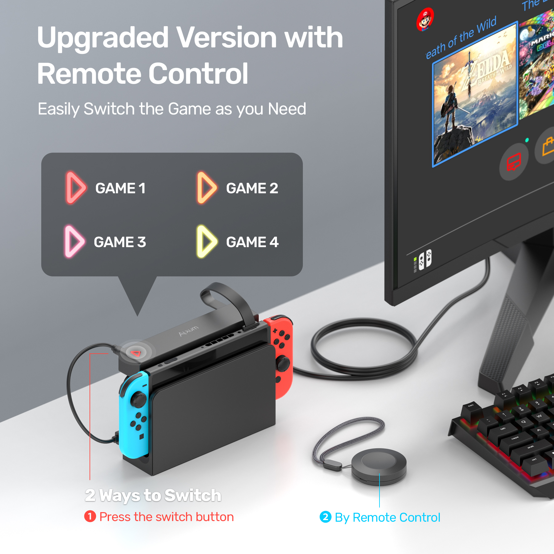 Nintendo Switch用ゲームカードリーダー 1 in 4スイッチャー 4つのストレージスロット付き ワイヤレスリモートゲーマーアクセサリープラグ