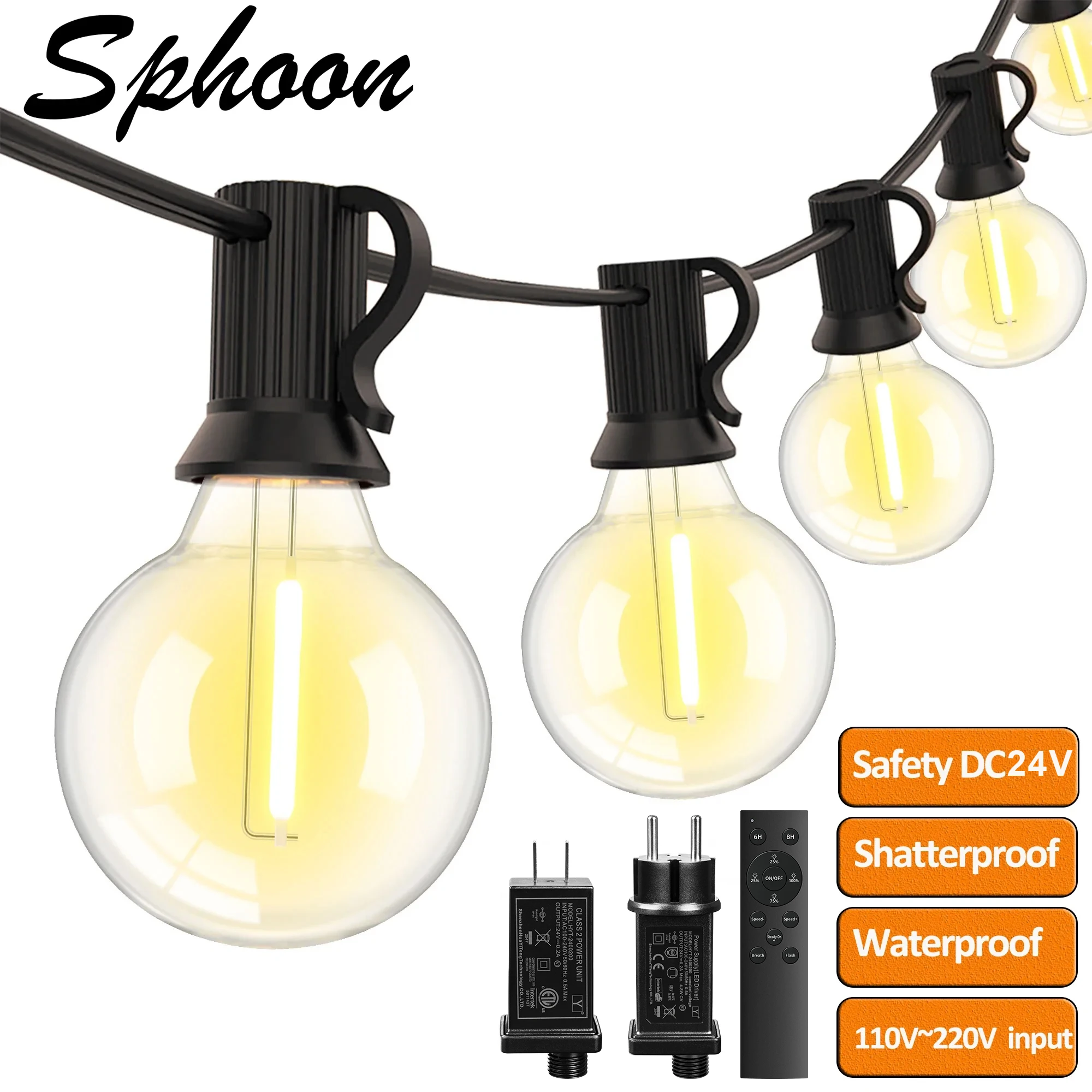 G40 LED ストリングライト飛散防止 DC24V ワイド電圧入力低電圧照明屋外防水ガーランド家の装飾用