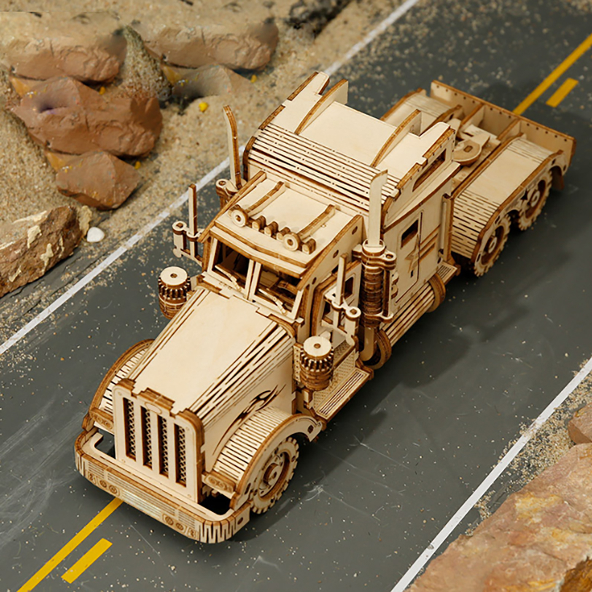 トラック 3D 車木製パズルスケールモデル、DIY モデルキット、手作りギフト、家の装飾、機械モデルキット、建物のおもちゃ