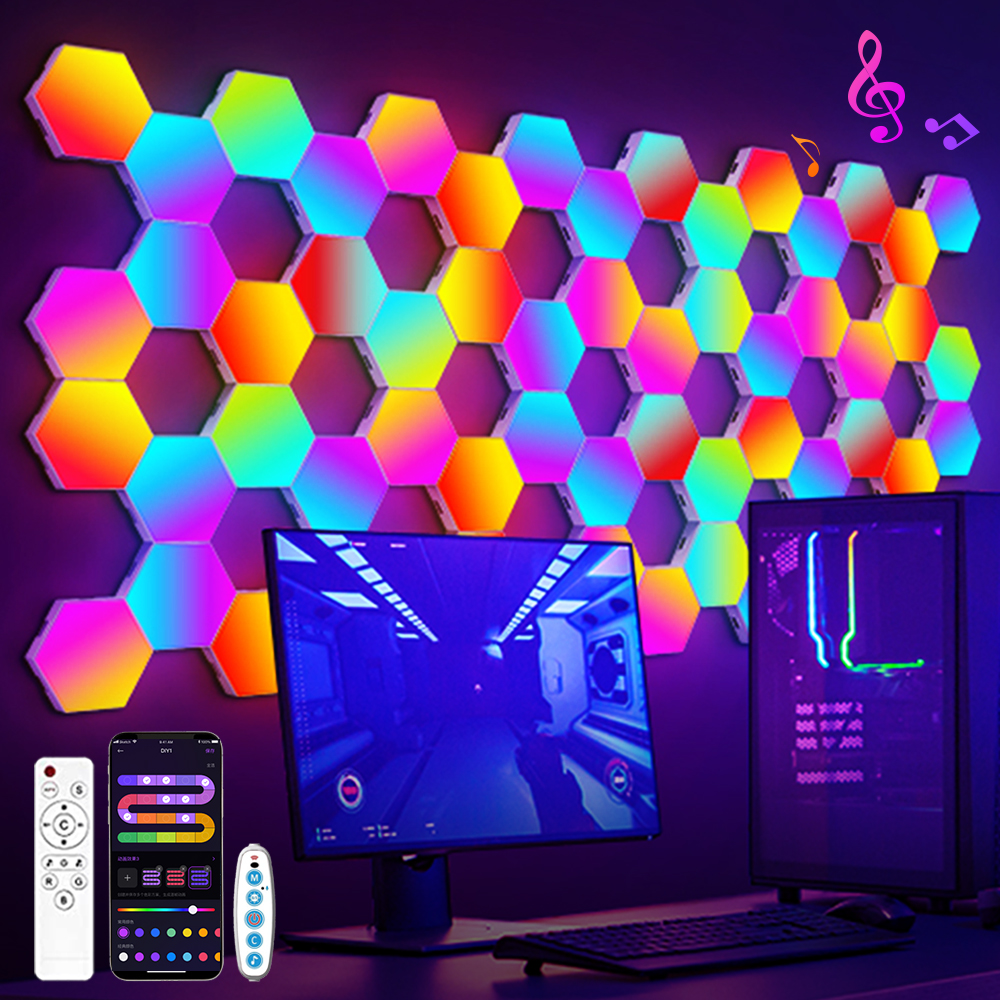 RGB スマート六角形の壁ランプ変色アンビエントナイトライト DIY 形状音楽リズムアプリゲームルーム寝室インテリジェント