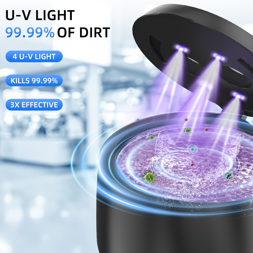 KUNPHY 超音波リテーナークリーナーマシン 48kHz 充電式コードレス義歯クリーナーバッテリー 200ML 歯科 UV クリーニングポッド