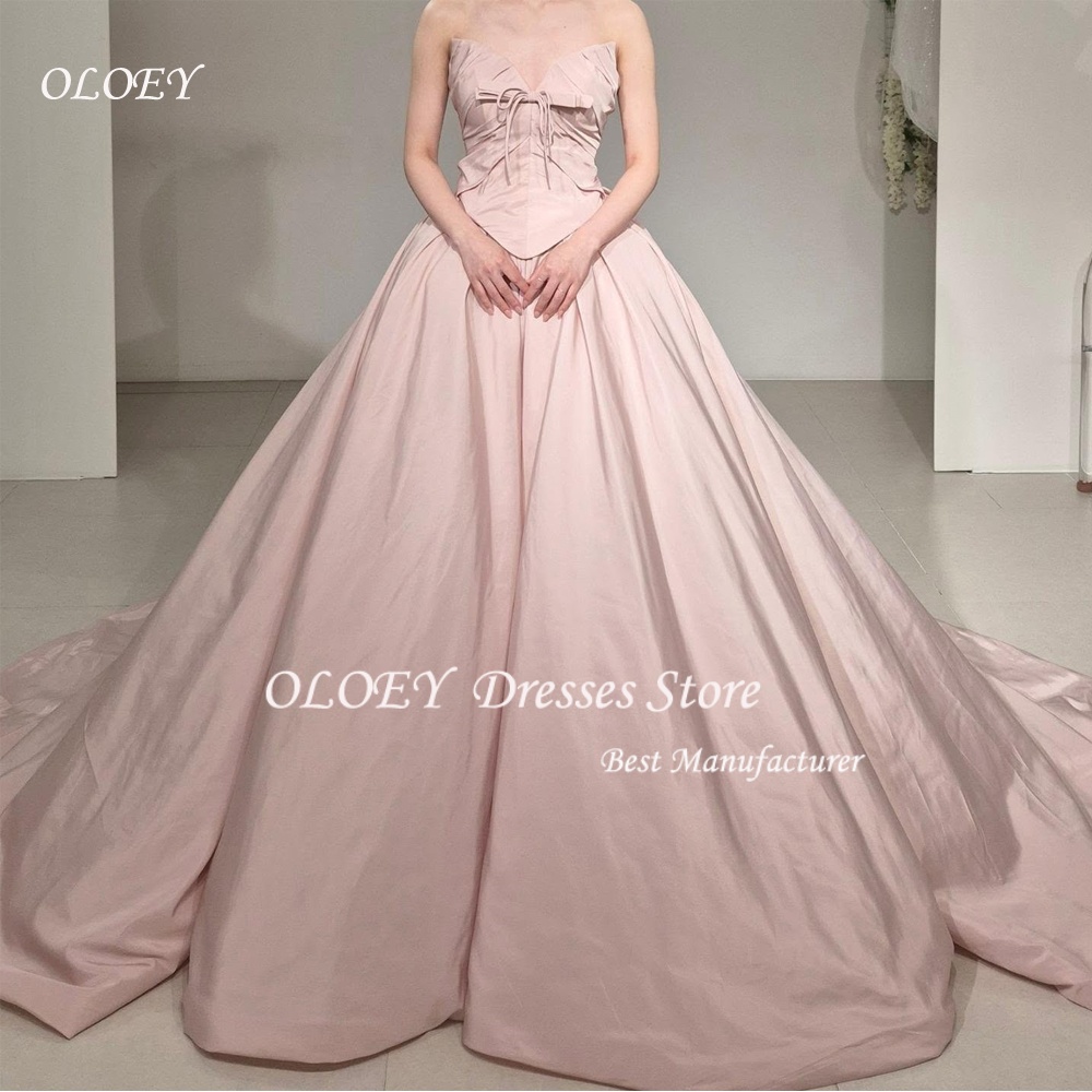OLOEY 2026 ピンクサテンイブニングドレス韓国結婚式の写真撮影恋人ロングスイープトレインパーティードレスコルセットカスタマイズ