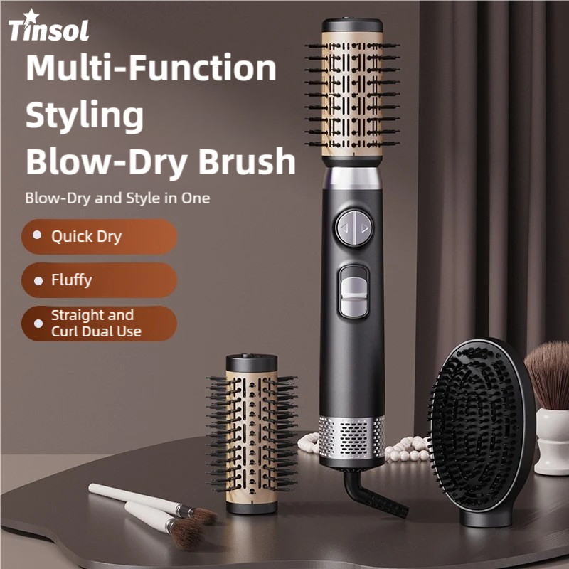 TINSOL 多機能熱風カーリングブラシ 3-in-1 ヘアスタイリングブラシ 電動ブロードライヤーブラシ カールとストレート用
