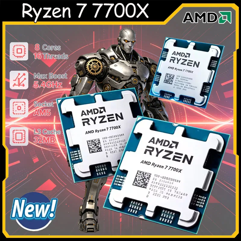 AMD Ryzen 7 7700X 8 コア 16 スレッド CPU 4.5GHz 5.4GHz ブースト 5NM L3 32M 105W ソケット AM5 Zen4 アーキテクチャトレイ ファンなし