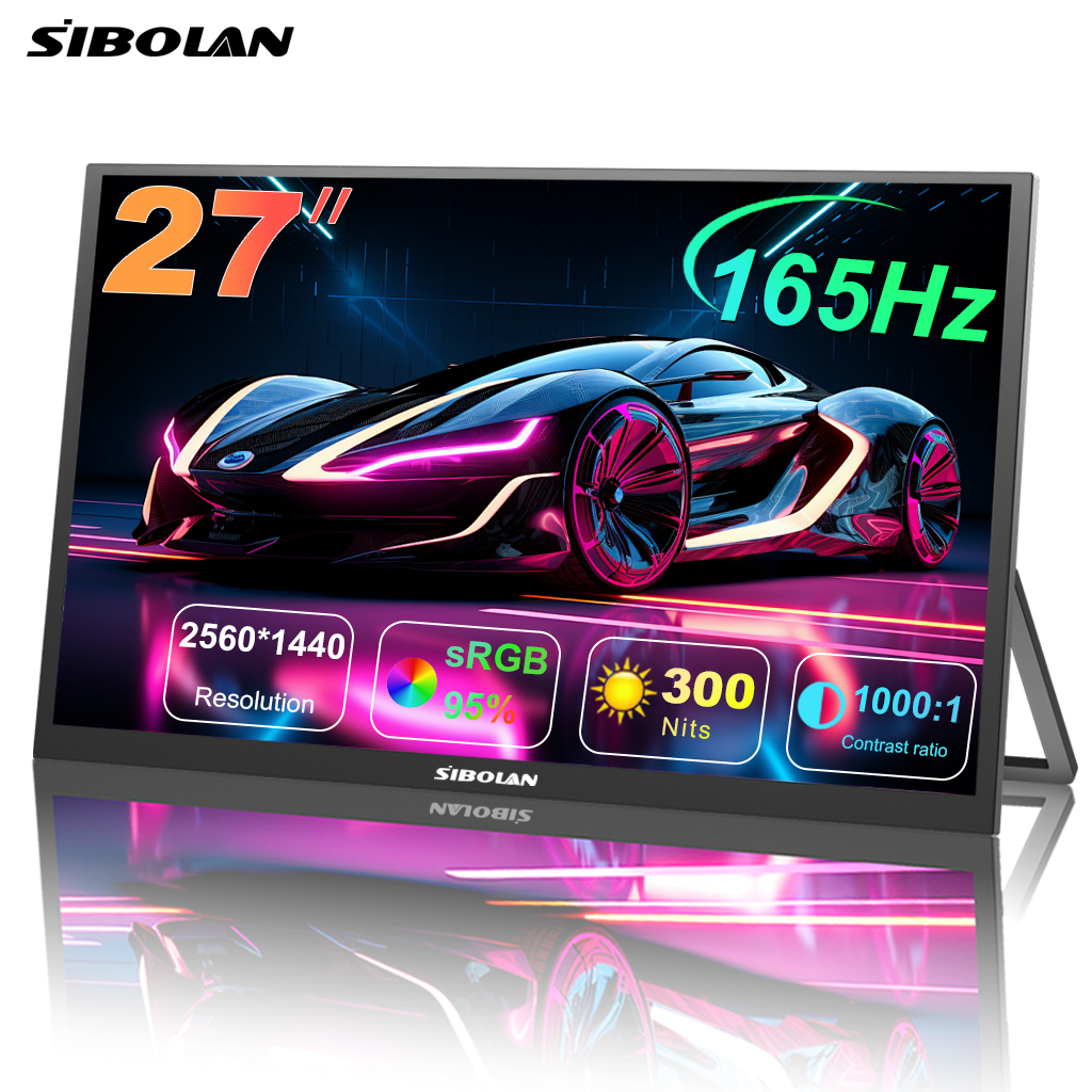 SIBOLAN 27 インチ 165Hz ポータブルモニター 2K 2560*1440P IPS ゲームセカンドスクリーン USB C HDMI ポート付き PC ラップトップ PS5 スイッチ用