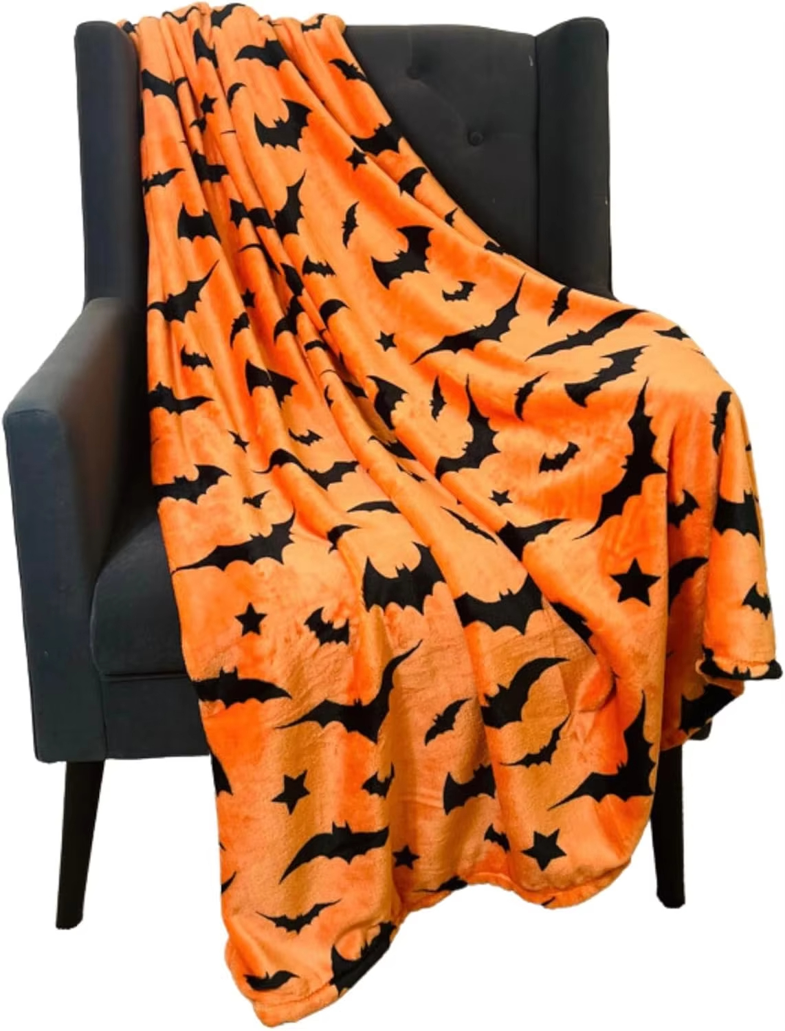 Spooky Season コウモリプリントブランケット - ハロウィンの装飾用の居心地の良いフランネルスロー、ソファ、オフィスに最適