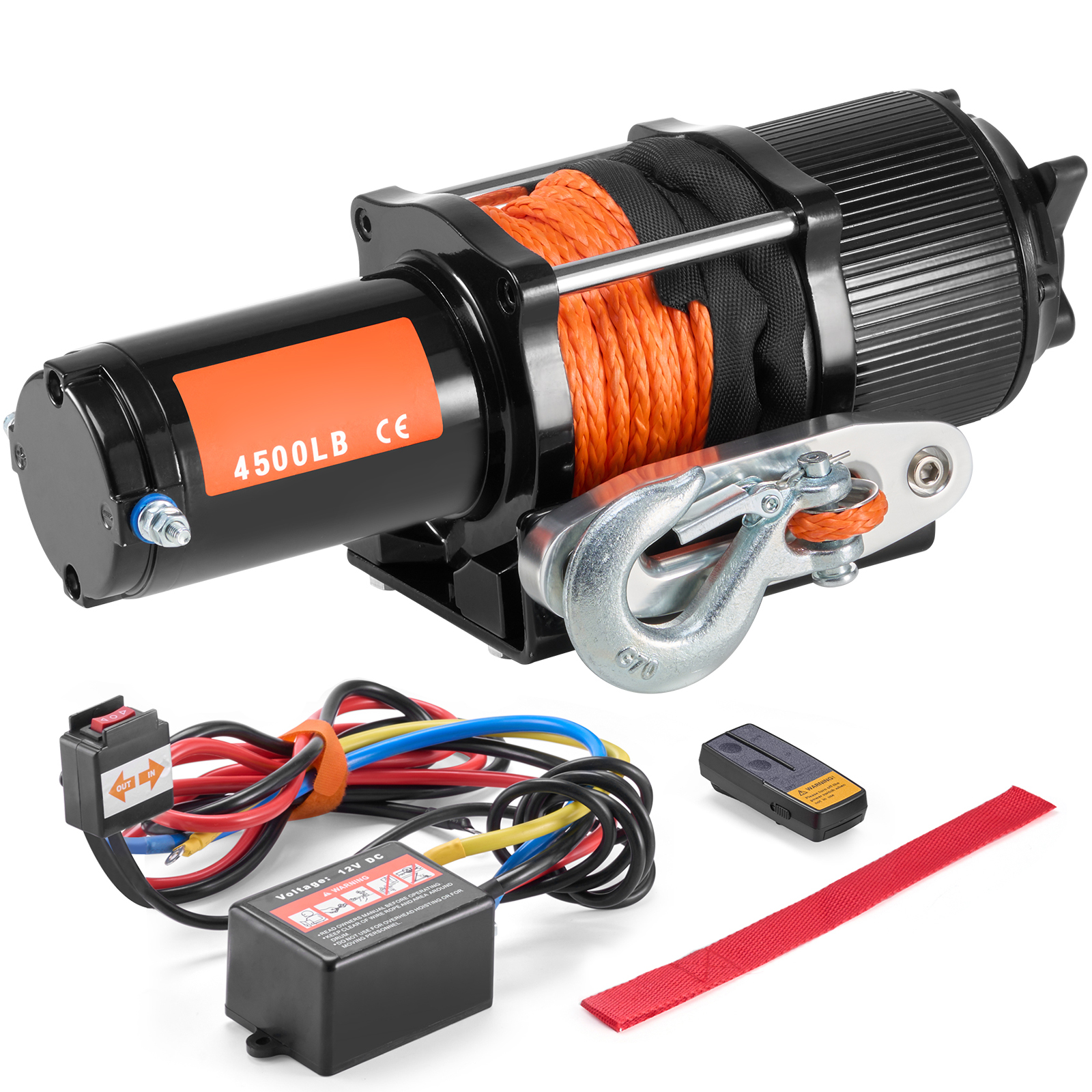 SucceBuy 4500lbs ATV/UTV 電動ウインチ 12V DC 39 フィート合成ロープワイヤレス付き