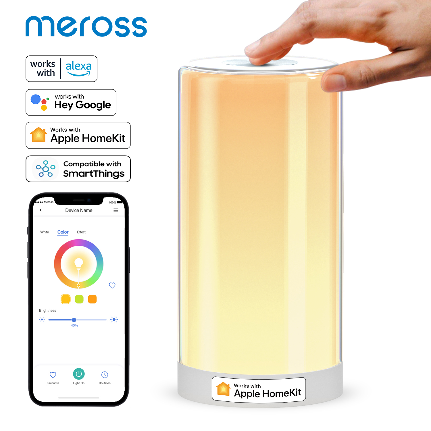 Meross HomeKit スマートテーブルランプ RGBWW LED Wi-Fi ナイトランプ 6W タッチセンサー調光可能ベッドサイドライトサポート Alexa Google アシスタント