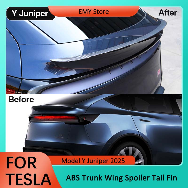 ABS マットカーボン繊維パターンテスラモデル Y 2025 ジュニパー光沢のある黒リアトランク翼自動修正されたアクセサリー