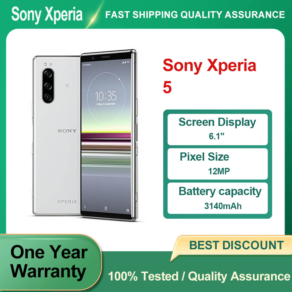 改装済み、ロック解除済み、Sony Xperia 5 オリジナル指紋認証 12MP 6.1 インチ電話 4G 良好な状態