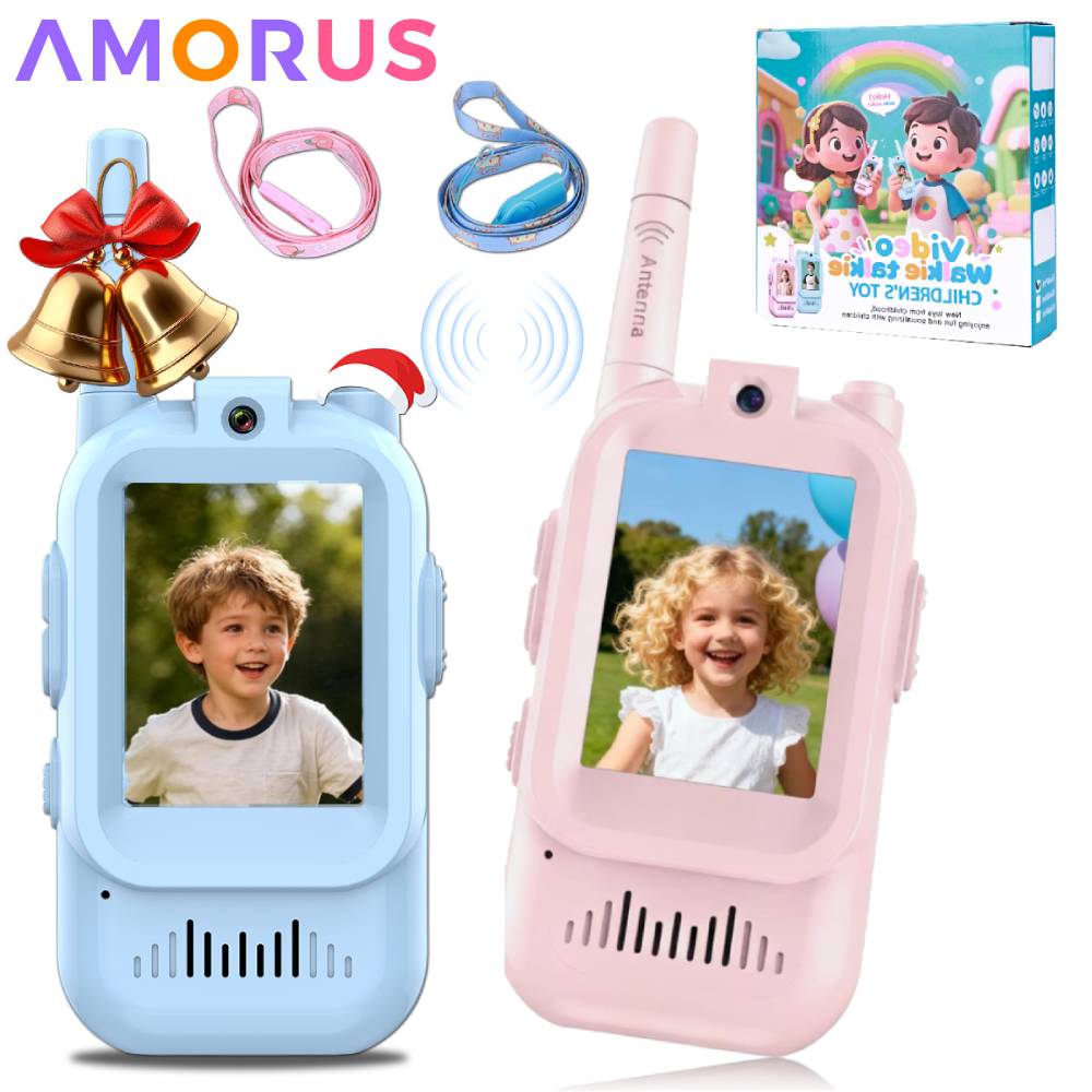 子供用ビデオトランシーバー 2パック 充電式幼児おもちゃ 屋内キャンプ旅行用 誕生日Gfits 年齢3～12歳用