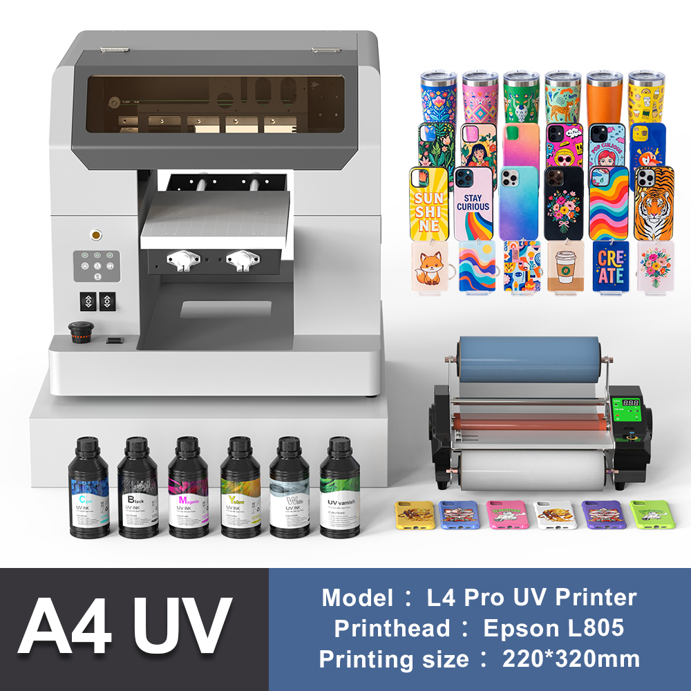 A4 UV プリンタ L805 フラットベッド印刷機電話ケースシリンダーボトルアクリル木材ガラス UV DTF AB フィルム転写ステッカー