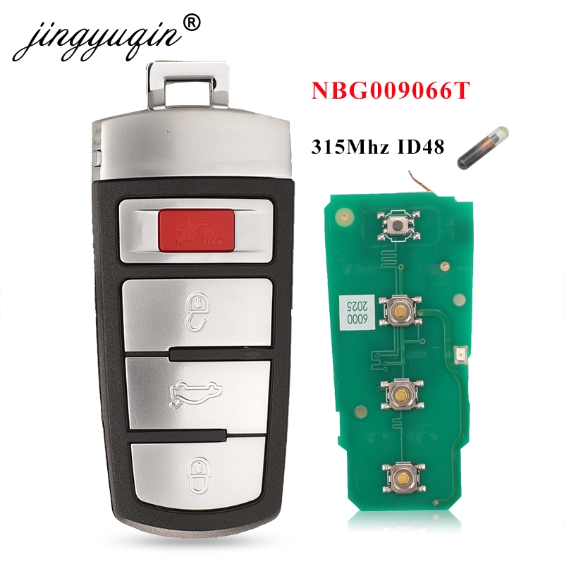 Jingyuqin スマートリモートカーキーフォブ 4 ボタン 315MHz ID48 VW フォルクスワーゲンパサート 2006-2013 CC 2009-2015 FCCID NBG009066T