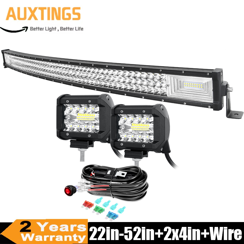 22-52インチ 270W-675W オフロード湾曲 LED ライトバー 2X 8D 60W ワークライトワイヤーキット付き 12V 24V LED バー 車 SUV 4WD 4x4 ATV ボート用