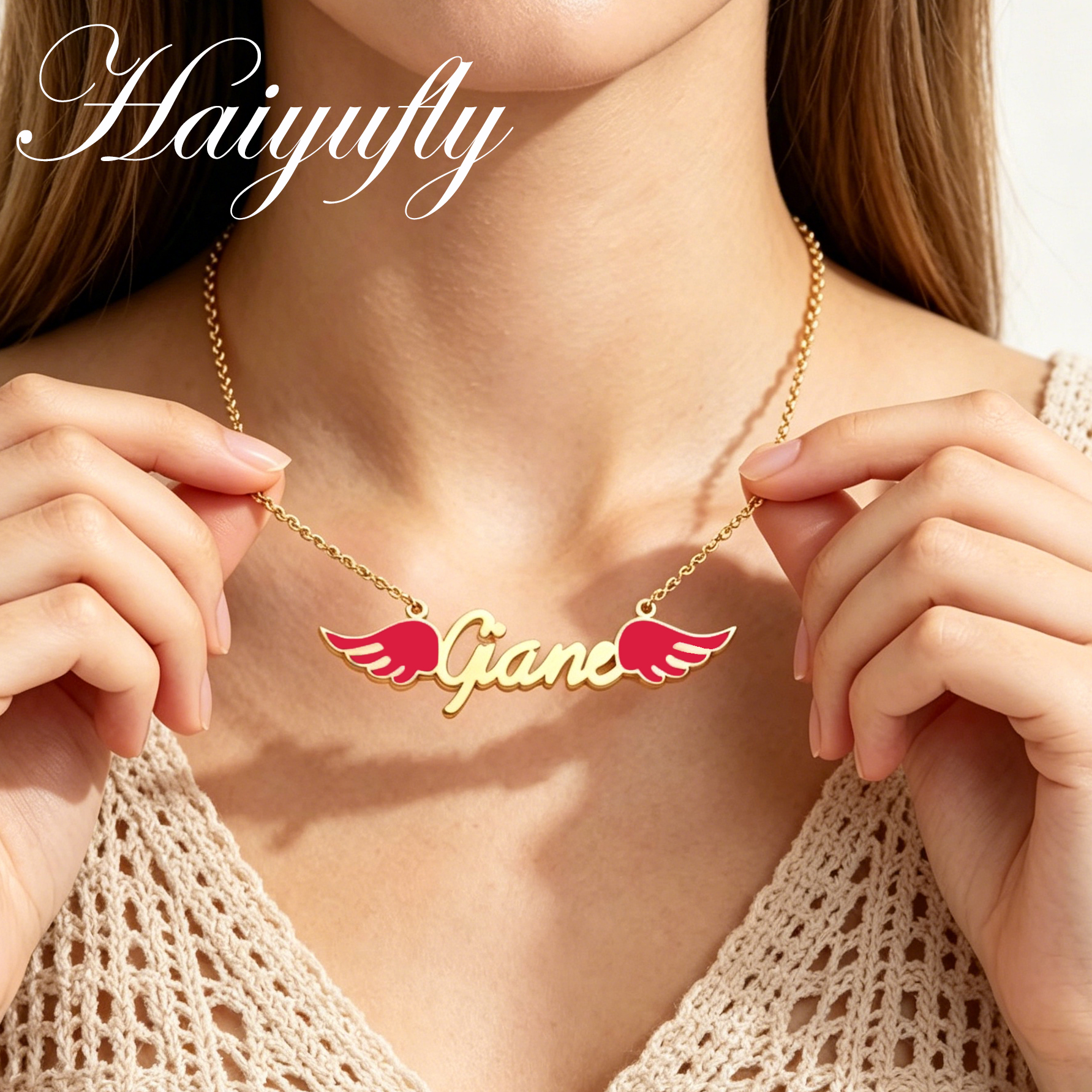 Haiyufly カスタムネームネックレス女性ガール印刷カラー蝶の羽ステンレス鋼ジュエリーパーソナライズされた誕生日ギフト