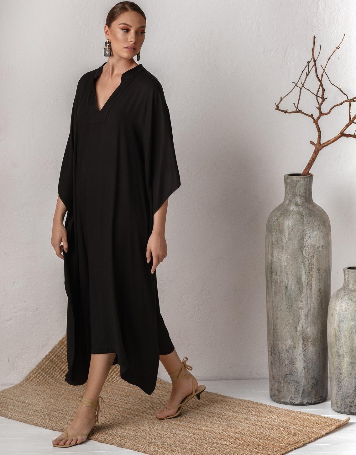 カフタンドレス女性プラスサイズ水着カバーアップ V ネックバットウィングドレスルーズフィットモロッコカフタン Mumu ドレス