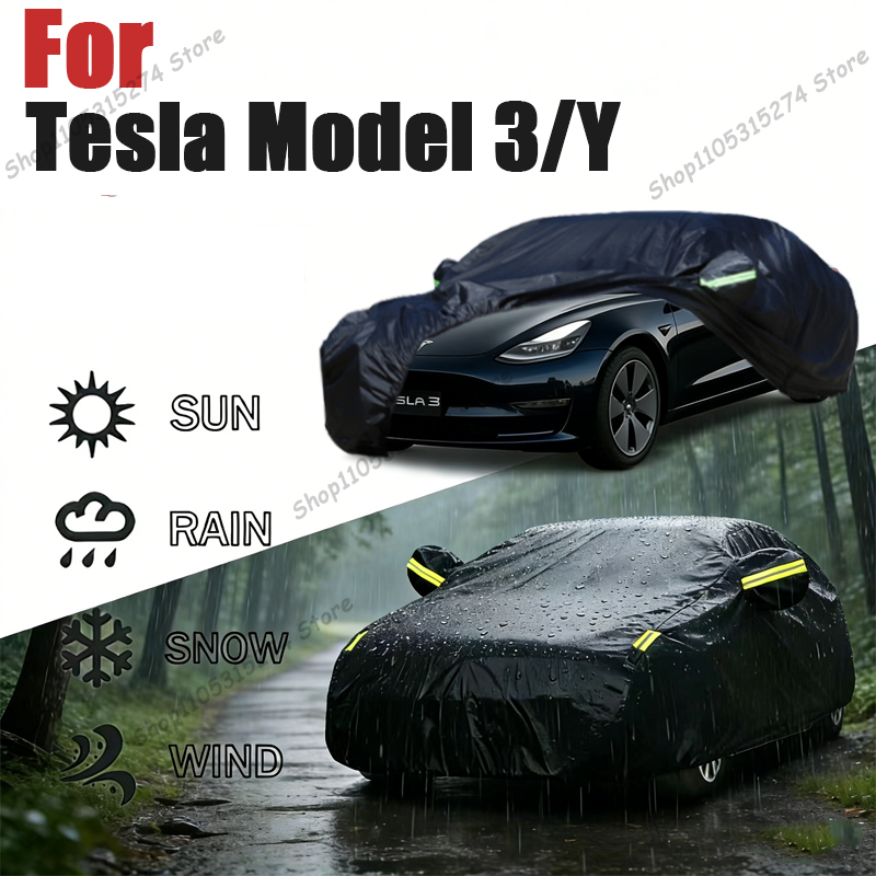 車のカバー カスタムフィット テスラモデル 3/Y 防水全天候型雨防風自動車用雨雪反射ストリップ付き