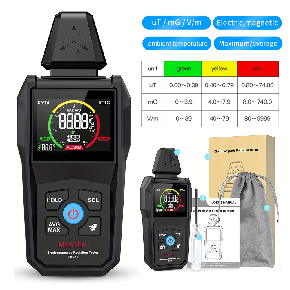 MESTEK EMF01 電磁界放射線検出器ゴーストハンティングデジタル LCD EMF メーターホームオフィスルーター電子レンジ用