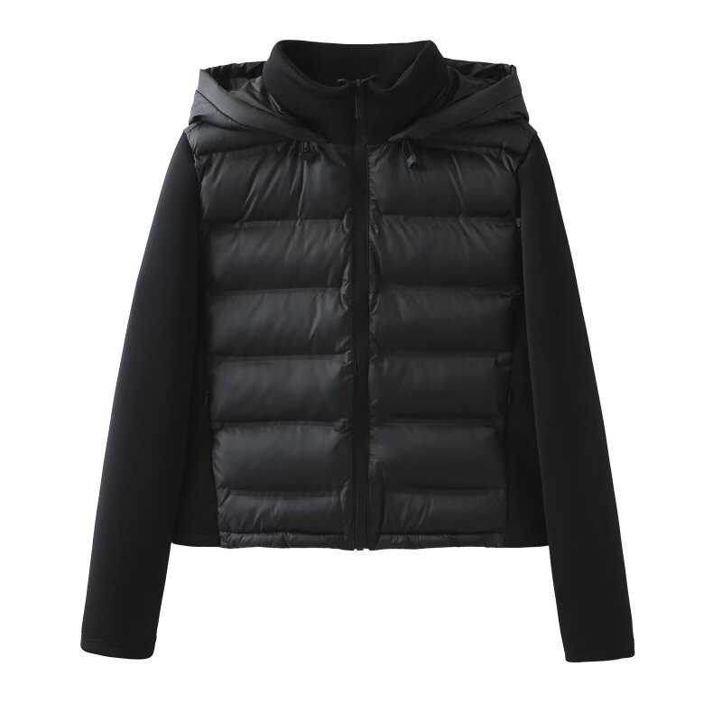 Women's Fall Casual Patchwork Hooded Cotton Padded Jacket Lightweight Quilted Coat Simple Fashion Daily Outwear