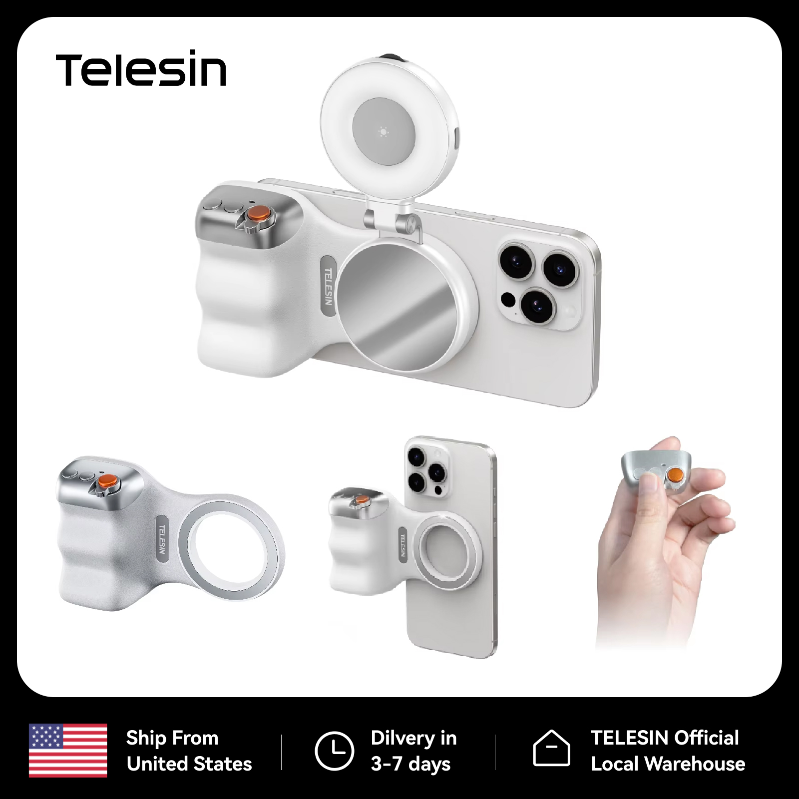 TELESIN 磁気電話カメラ撮影ハンドグリップユニバーサルスマートフォンホルダー撮影補助リモコンハンドル Iphone Andriod 用