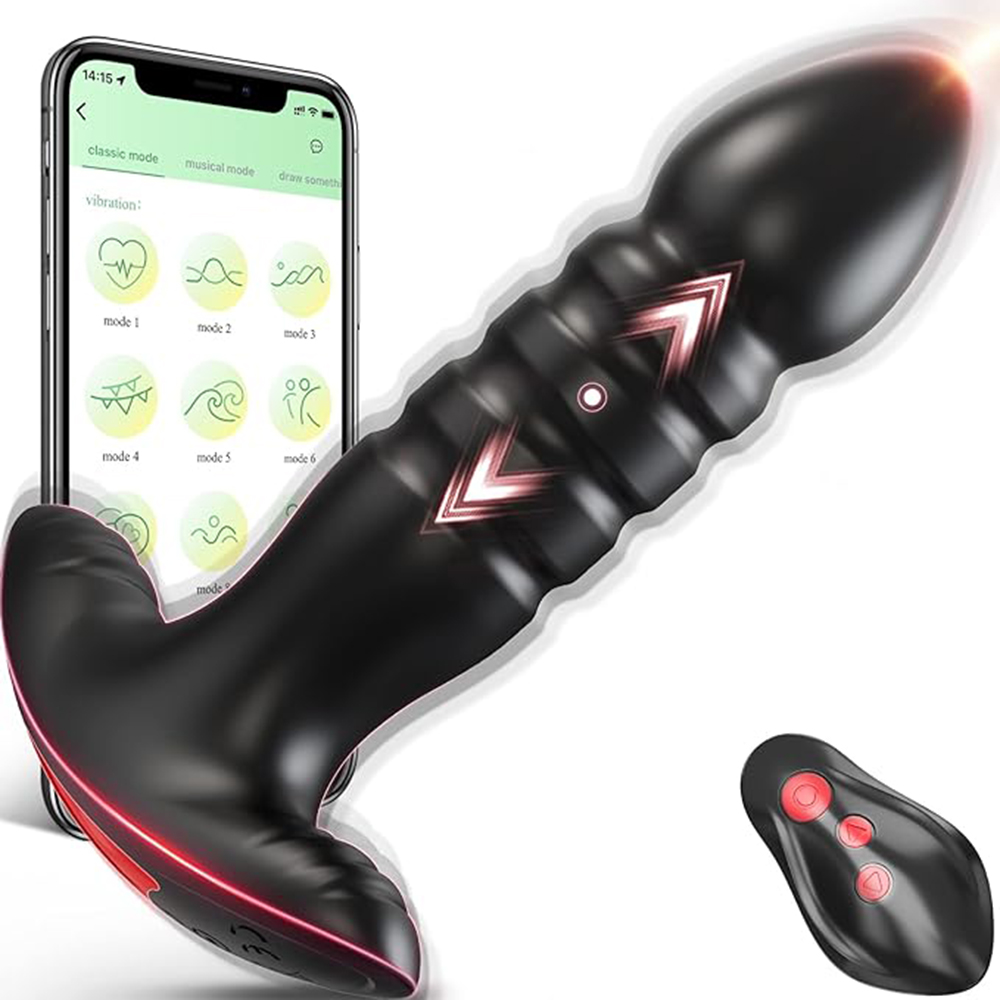 Bluetooth アプリ推力アナルプラグバイブレーターリモコン伸縮式前立腺マッサージバットプラグ刺激装置大人のおもちゃ女性のための
