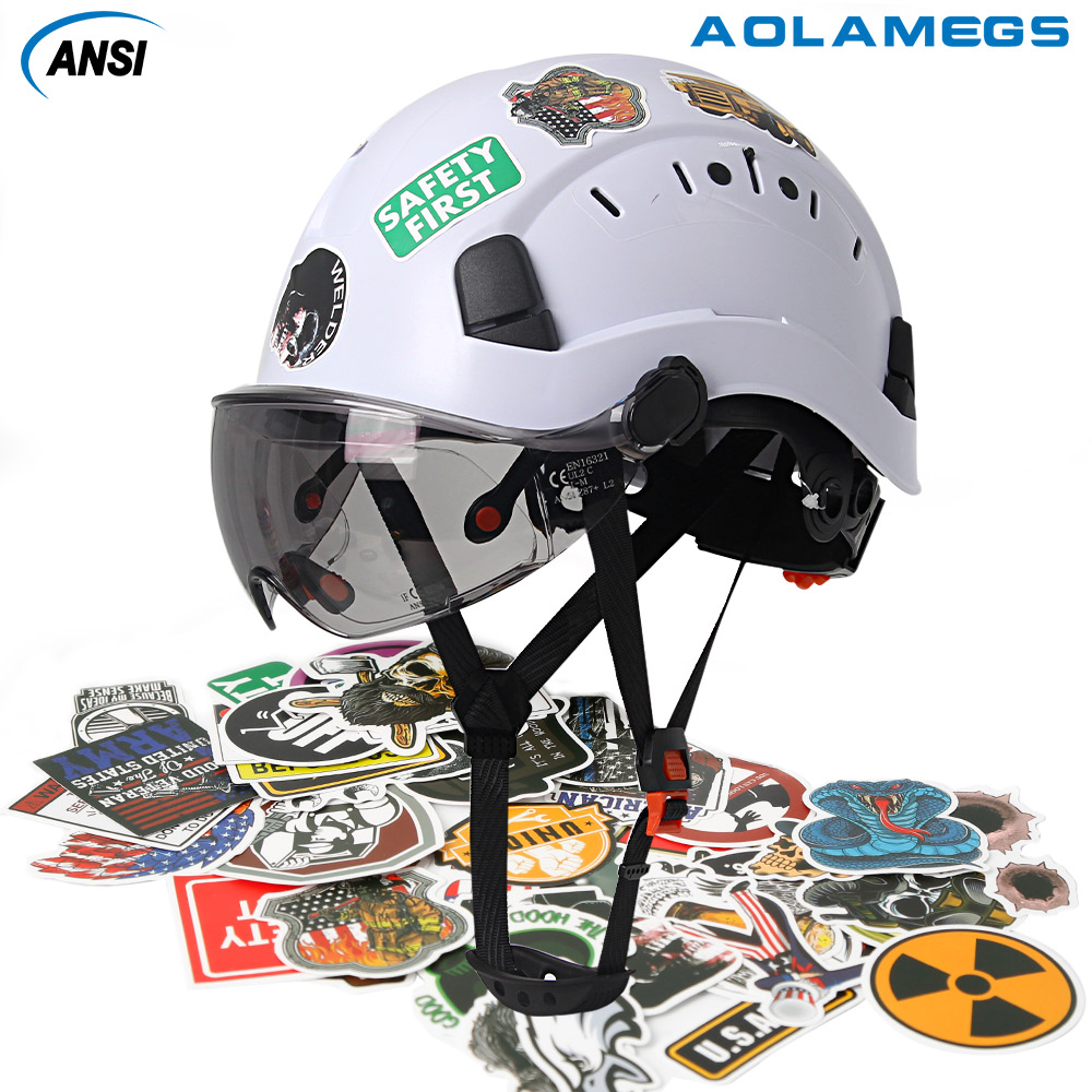 建設安全ヘルメットバイザー内蔵ゴーグル漫画ステッカー ABS ハード帽子 ANSI 産業作業 CE エンジニアワークキャップ