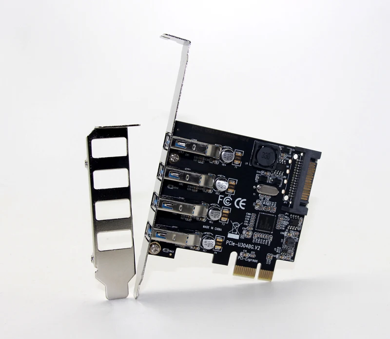 PCIe - 4ポートUSB3.0ハブ+SATA 15ピン電源5Gbps PCI Express拡張カードUSB 3.0コントローラーアダプター（2U/4UケースデスクトップPC用）