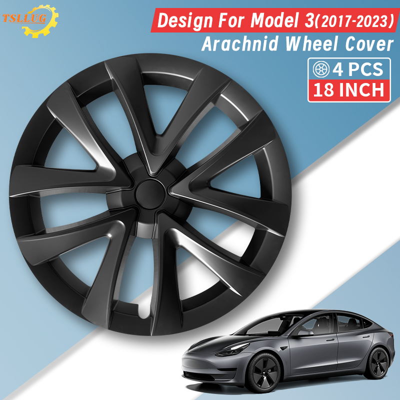 4 個 18 インチハブキャップテスラモデル 3 2017-2023 アラクニドスタイル自動車ホイールキャップ交換ホイールカバーフルリム Accessorie