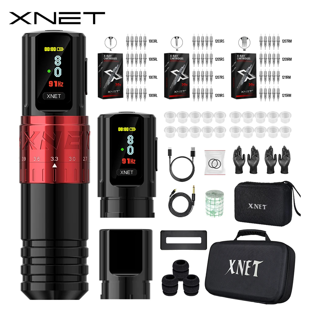 XNET Vipera ワイヤレスタトゥーマシンキット 調整可能なストローク 2.4-4.2mm OLED ディスプレイ 60 個混合タトゥーカートリッジ タトゥーアーティスト用