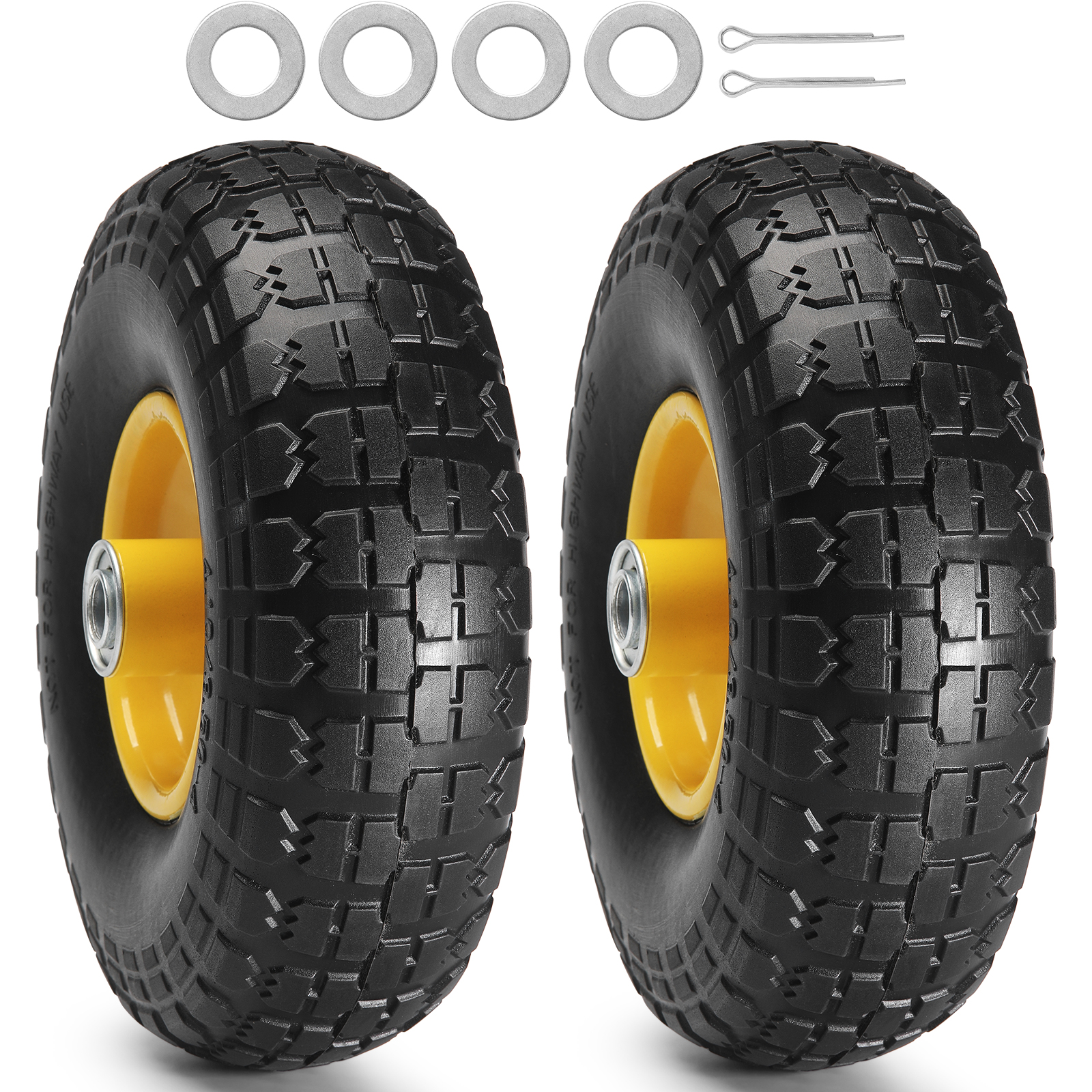 SucceBuy 2 パック ソリッド PU ランフラット タイヤ ホイール 10 インチ フラットフリー チューブレス タイヤとホイール ドリー ガーデン トレーラー さまざまなカート用
