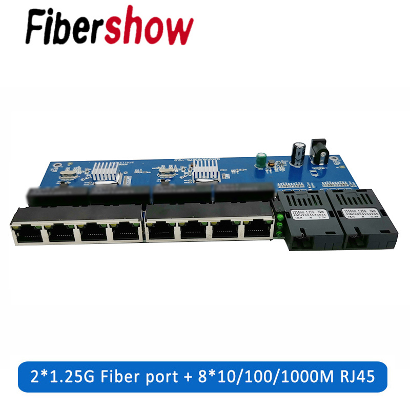 10/100/1000M ギガビットイーサネットスイッチ光ファイバメディアコンバータ PCBA 8 RJ45 UTP および 2 SC ファイバポートボード PCB 2F8E