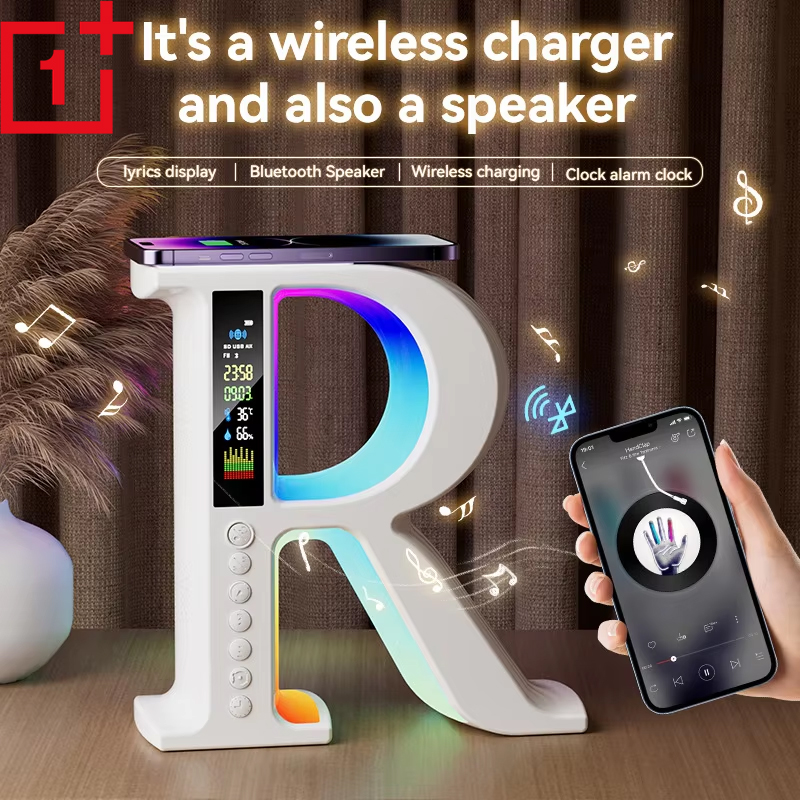 OnePlus Bluetooth スピーカーワイヤレス充電器多機能カラー雰囲気 RGB 卓上時計常夜灯 LED デジタル時計プラグ