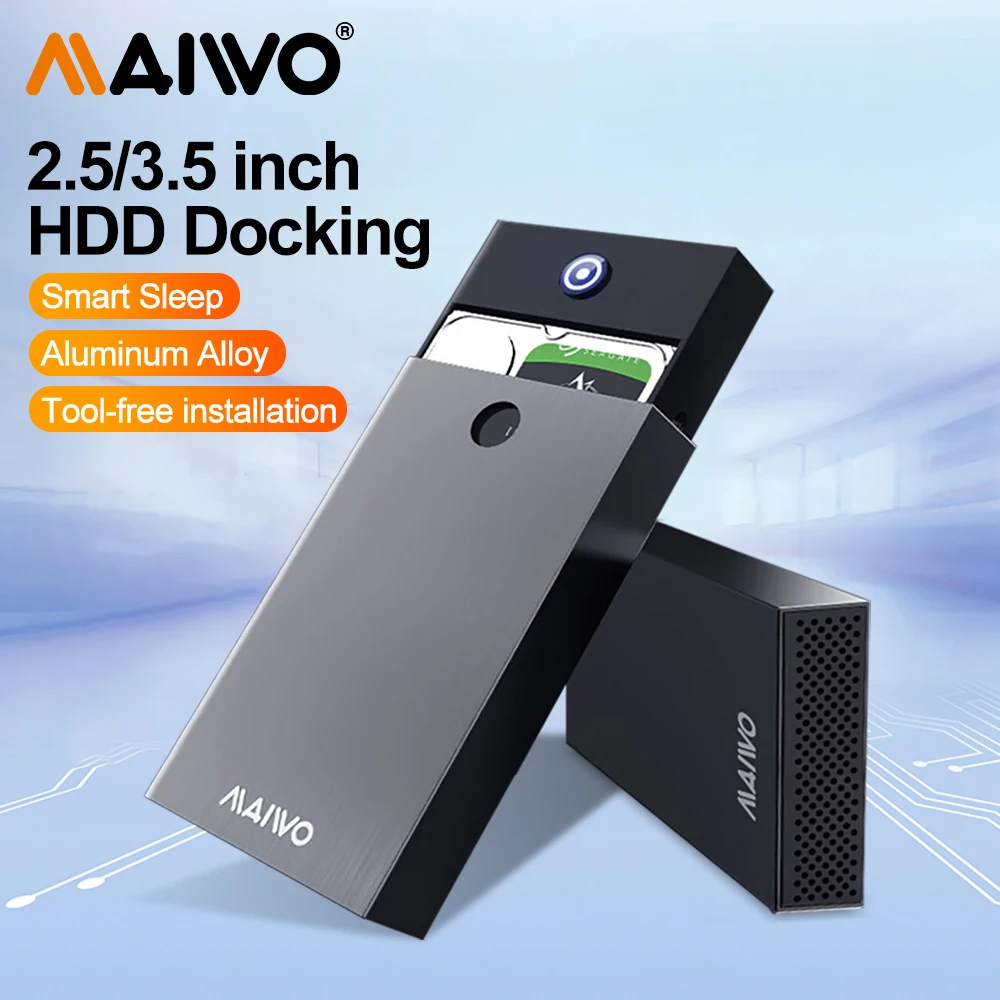MAIWO 2.5/3.5 インチ SATA HDD SSD エンクロージャ USB 3.0 to SATA 外付けハードドライブケース Type-C アダプター付き PC 用ツールフリーデザイン