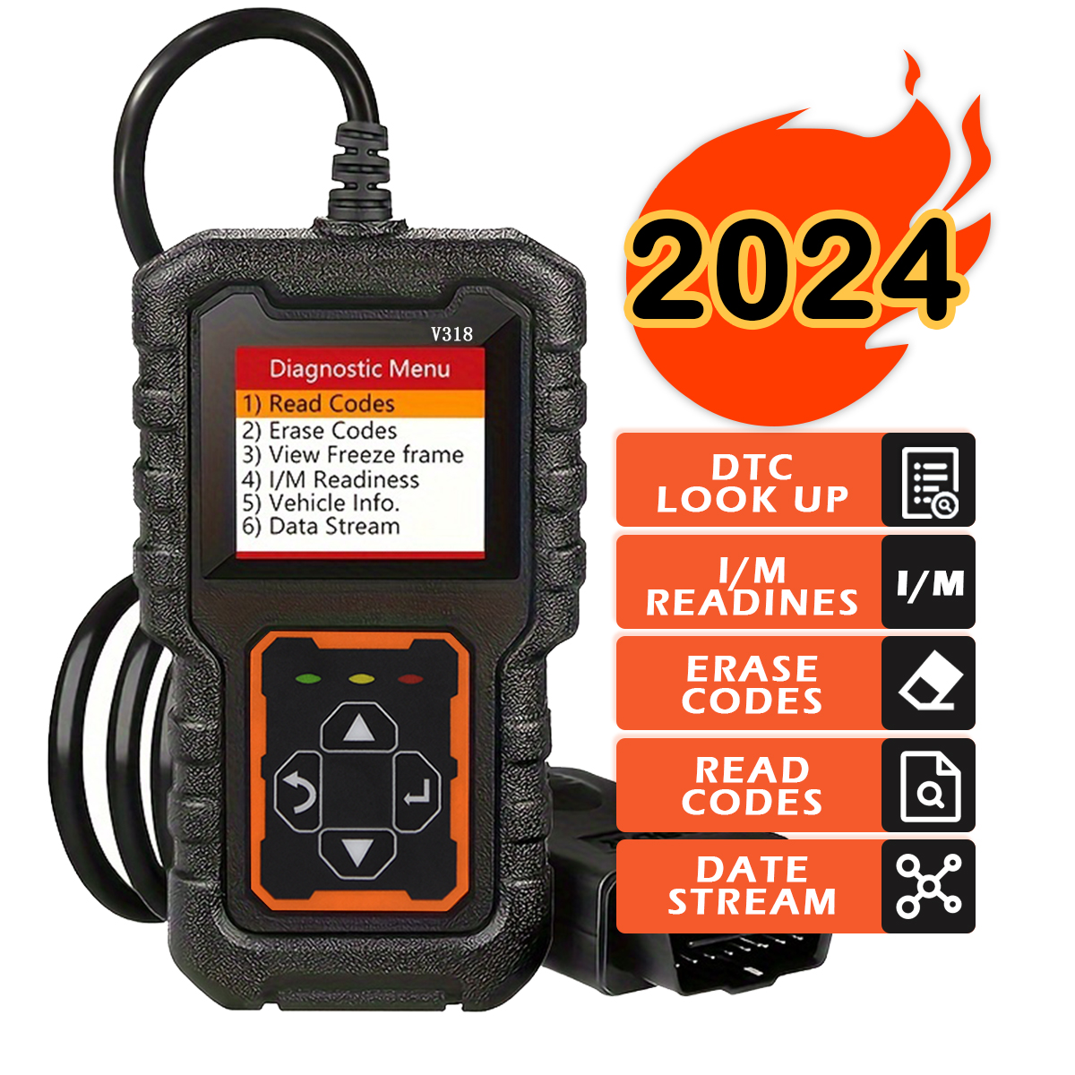 車OBD2スキャナー診断ツールコードリーダー、車電圧テスターエンジン故障コードスキャナー、充電テスター診断ツールV318