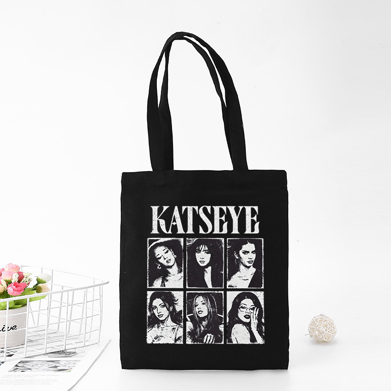 Katseye ショッピングバッグエコ再利用可能な女性のトートバッグカレッジハンドバッグレトロラージレディースショルダーショッパーバッグ